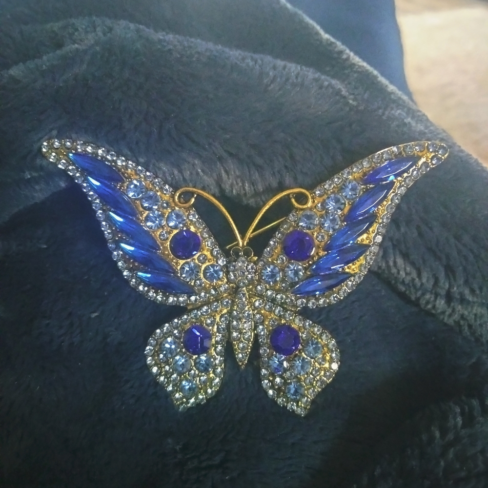 Elegant Blue and Gold Butterfly Brooch